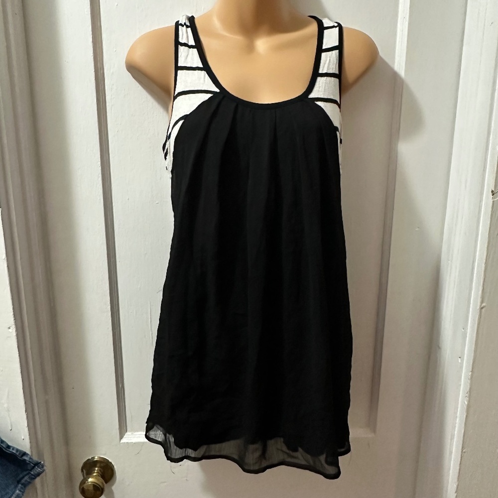 Motherhood Maternity Black and White Tank Top with Stripe Detail in S